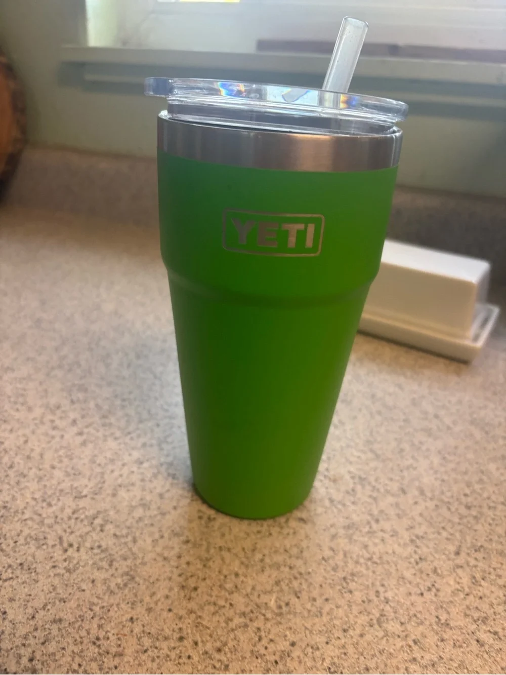 Yeti Green Stainless Steel Tumbler with Clear Lid